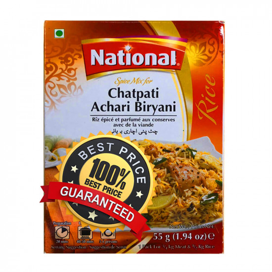 National Chapati Achari Biryani Směs Koření Rýže (55G)